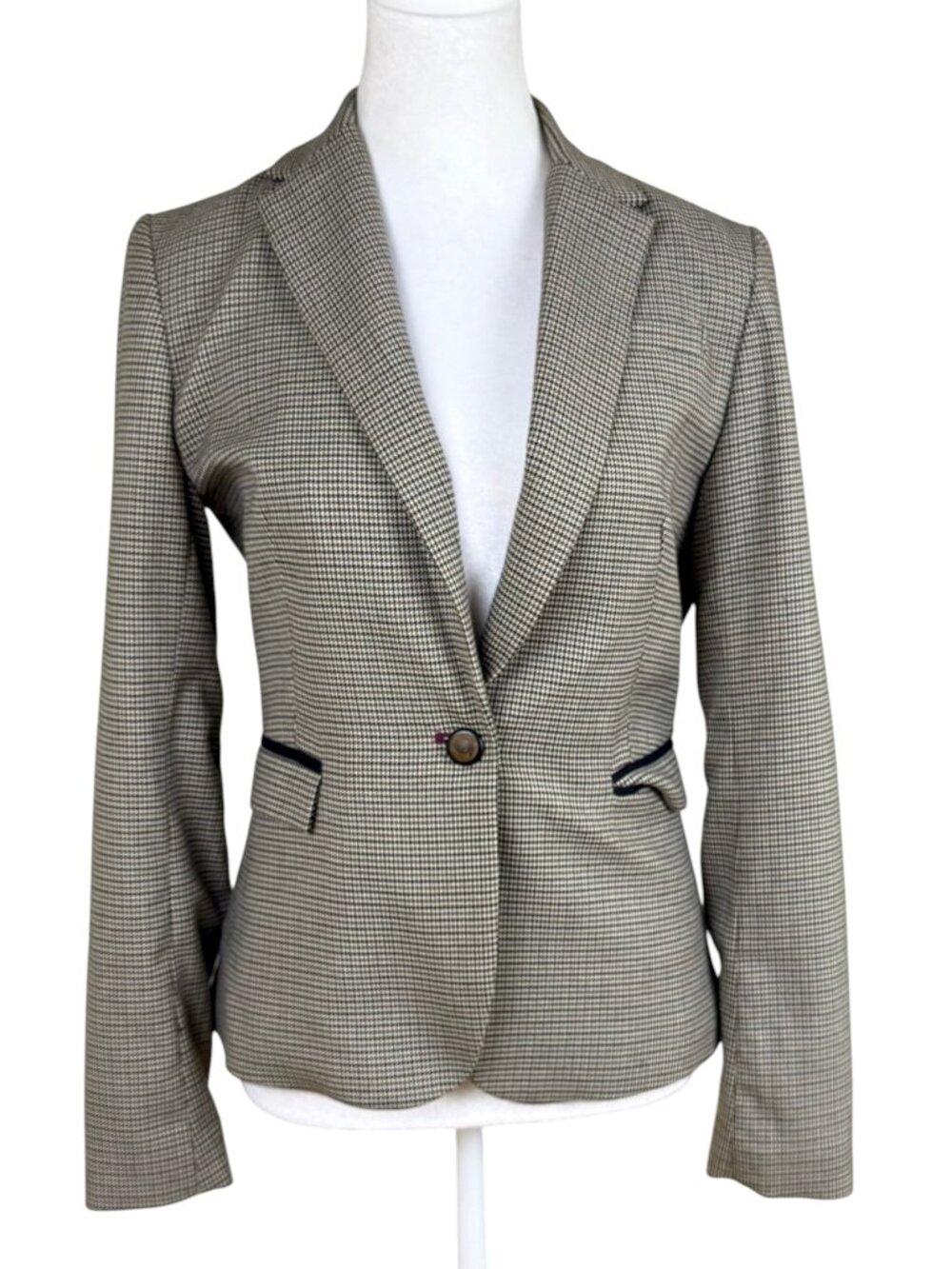 Saville Row Blazer Tan Olive Houndstooth Elbow Patches Vegan (S)
